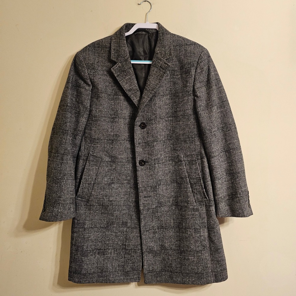 Lauren Ralph Lauren Overcoat Mens 42S Grey Glen Plaid Wool Blend Car Coat